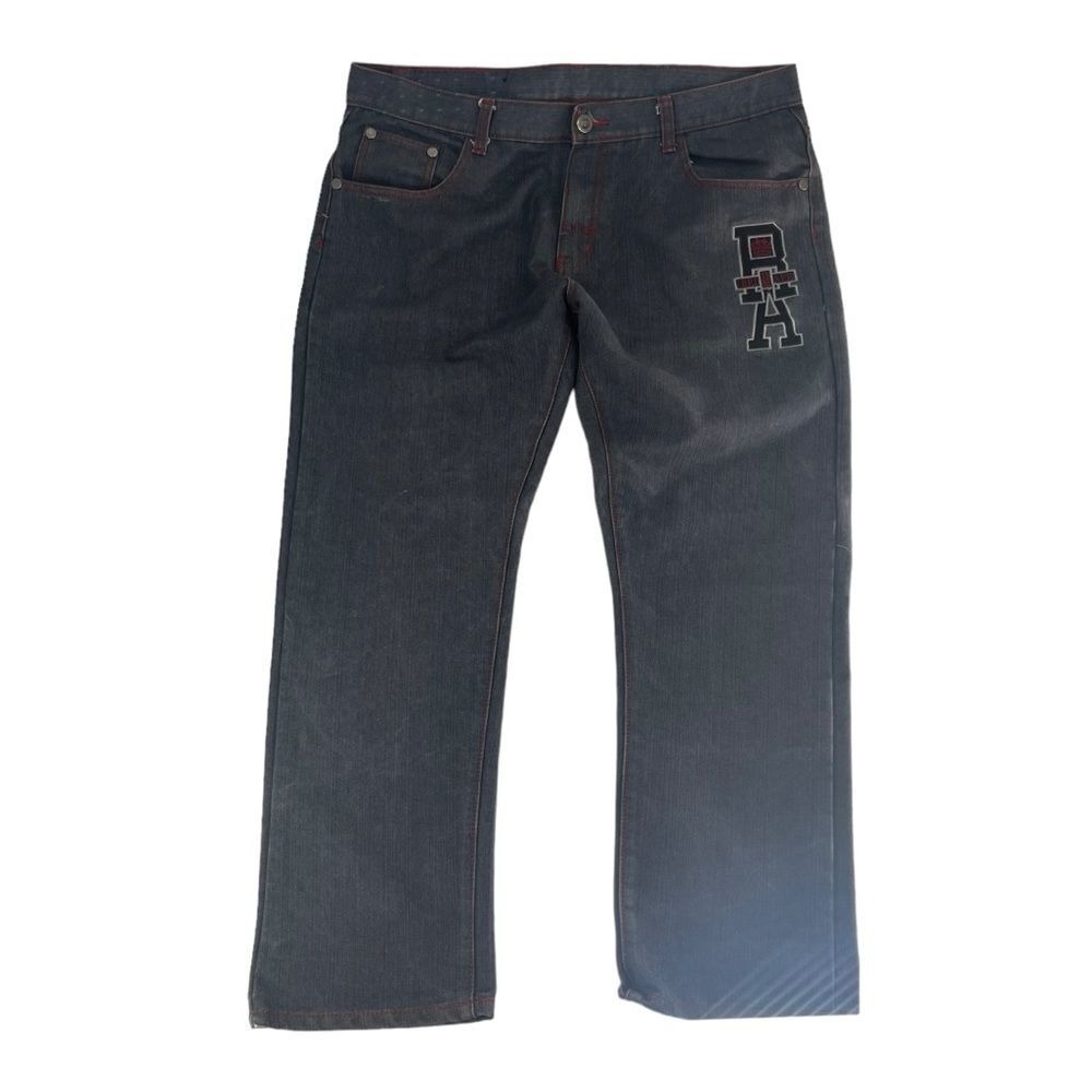 Red Ape Jeans Mens 42x31 Black Y2K Baggy Skater Embroidered Loose Hip Hop Grunge